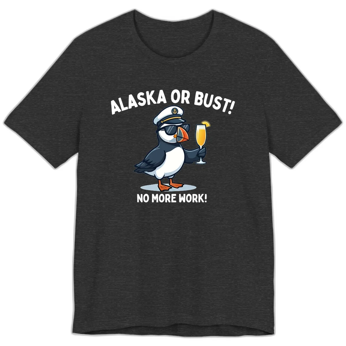 Alaska or Bust Captain Puffin Cruise Fun Premium T-Shirt in Dark Grey Heather
