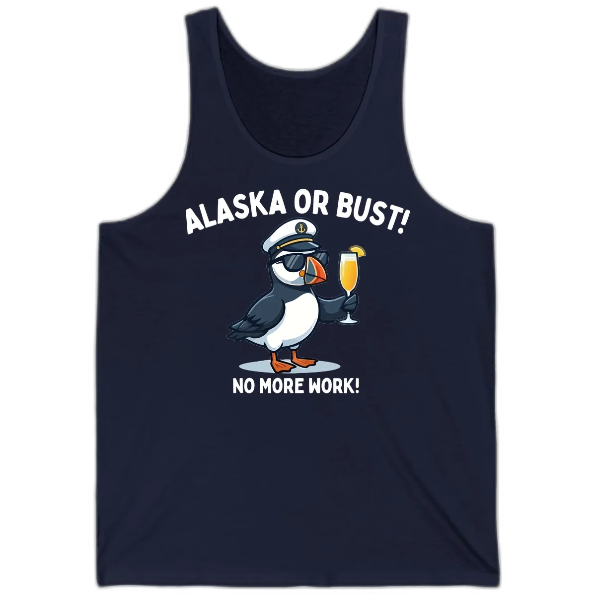Alaska or Bust Captain Puffin Cruise Fun Tank in Navy