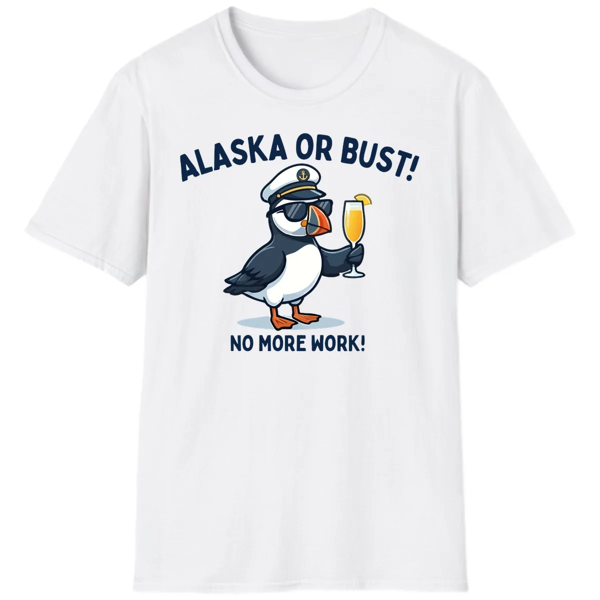 Alaska or Bust Captain Puffin Cruise Fun T-Shirt in White