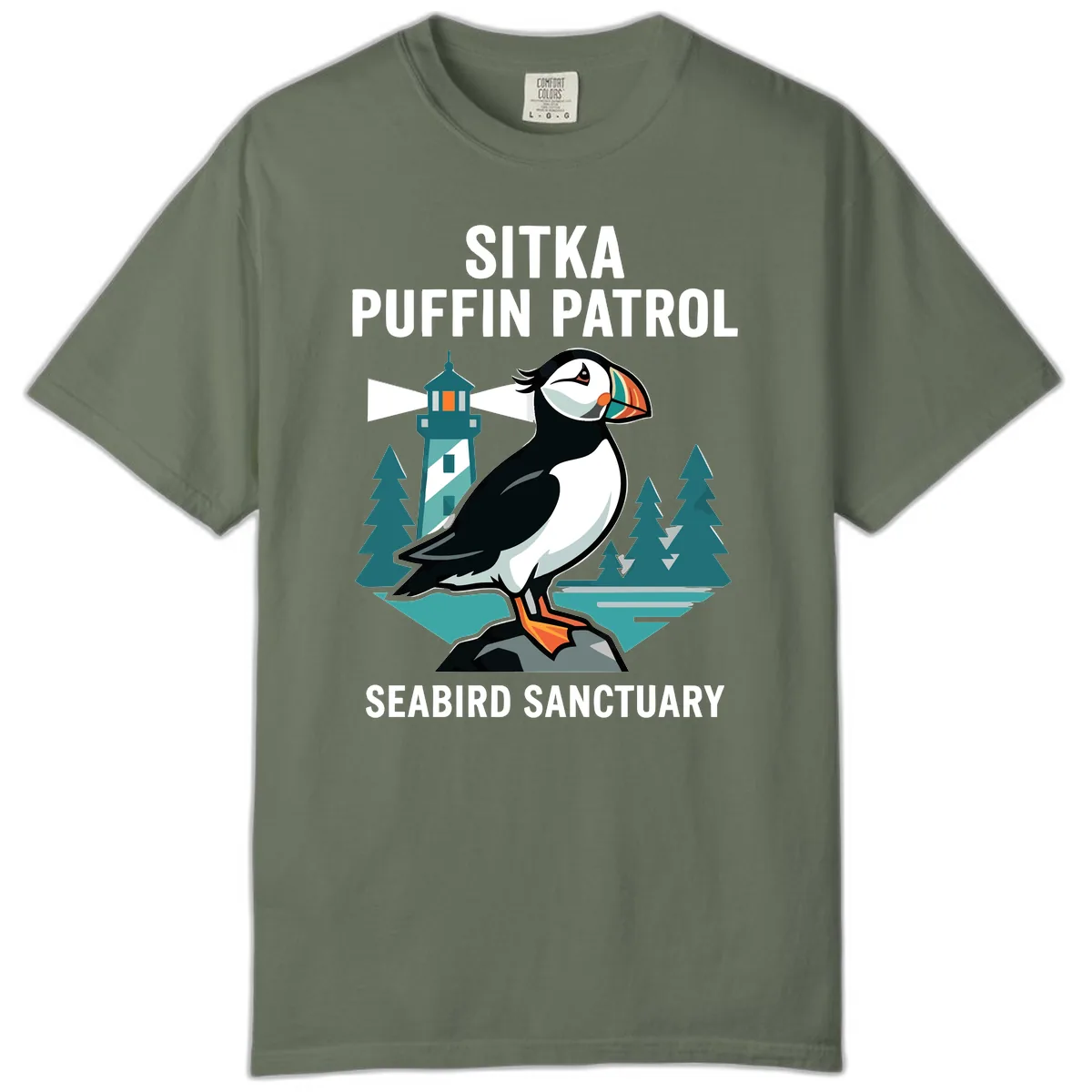 Sitka Puffin Patrol Seabird Sanctuary Adventure Comfort Color in Moss