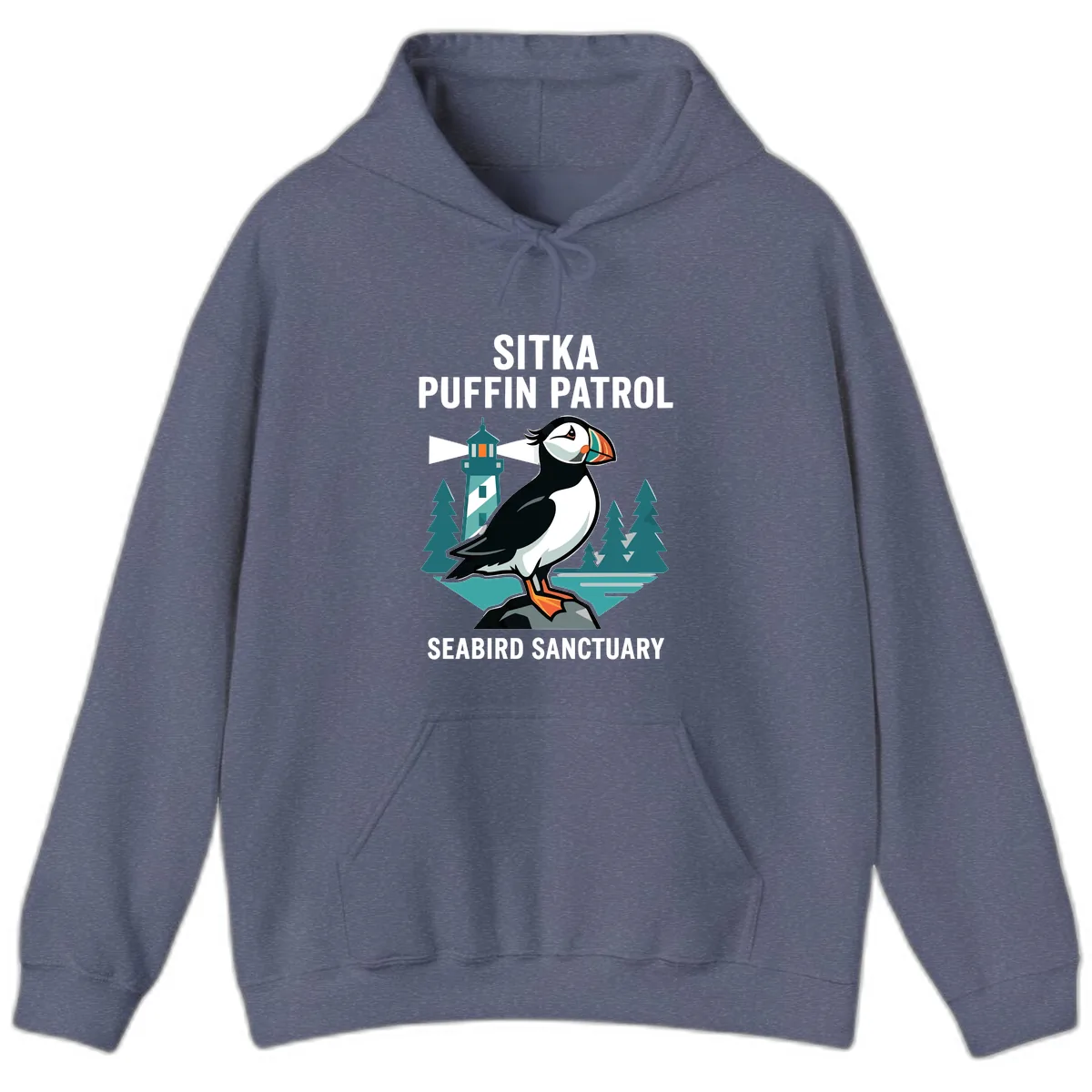 Sitka Puffin Patrol Seabird Sanctuary Adventure Hoodie in Heather Navy
