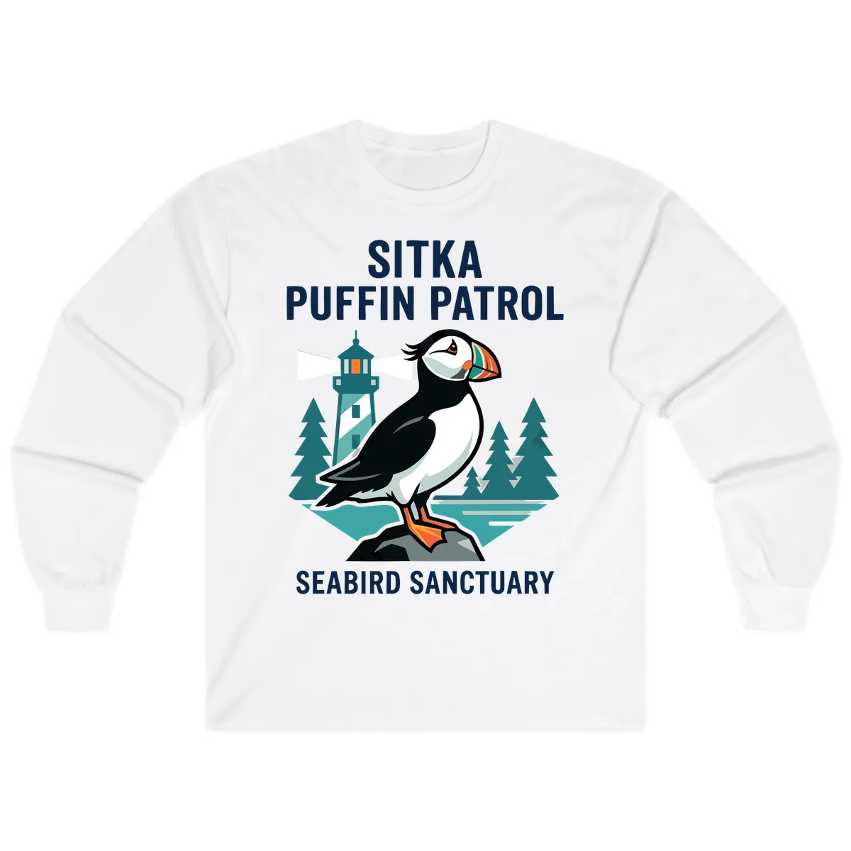 Sitka Puffin Patrol Seabird Sanctuary Adventure Long Sleeve in White
