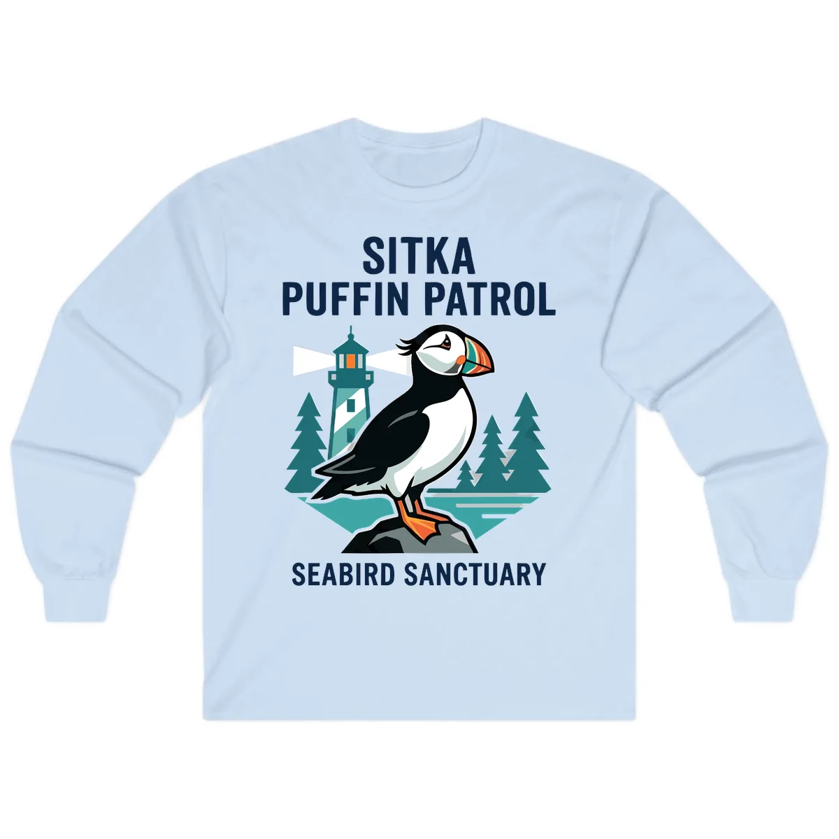 Sitka Puffin Patrol Seabird Sanctuary Adventure Long Sleeve in Light Blue