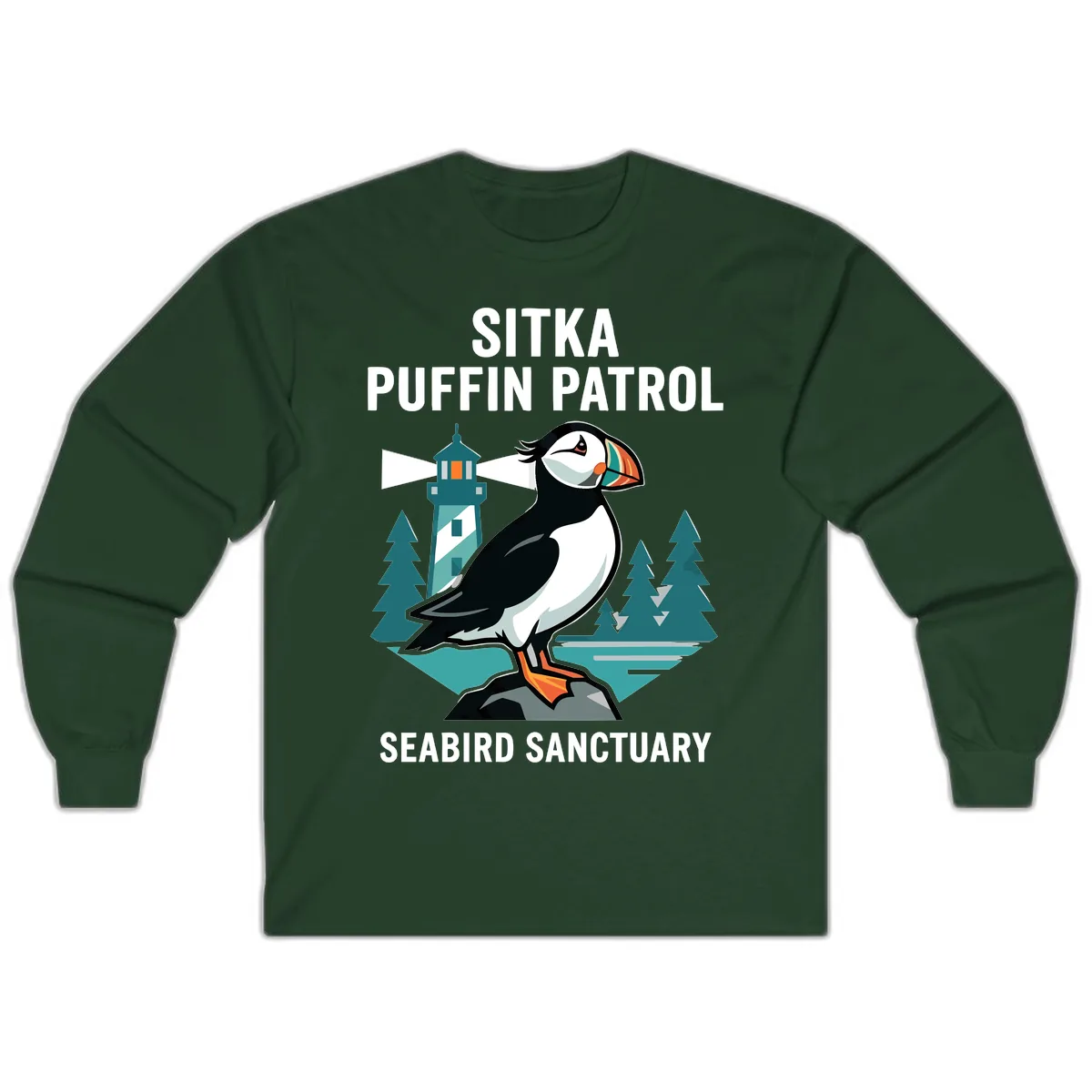 Sitka Puffin Patrol Seabird Sanctuary Adventure Long Sleeve in Forest Green