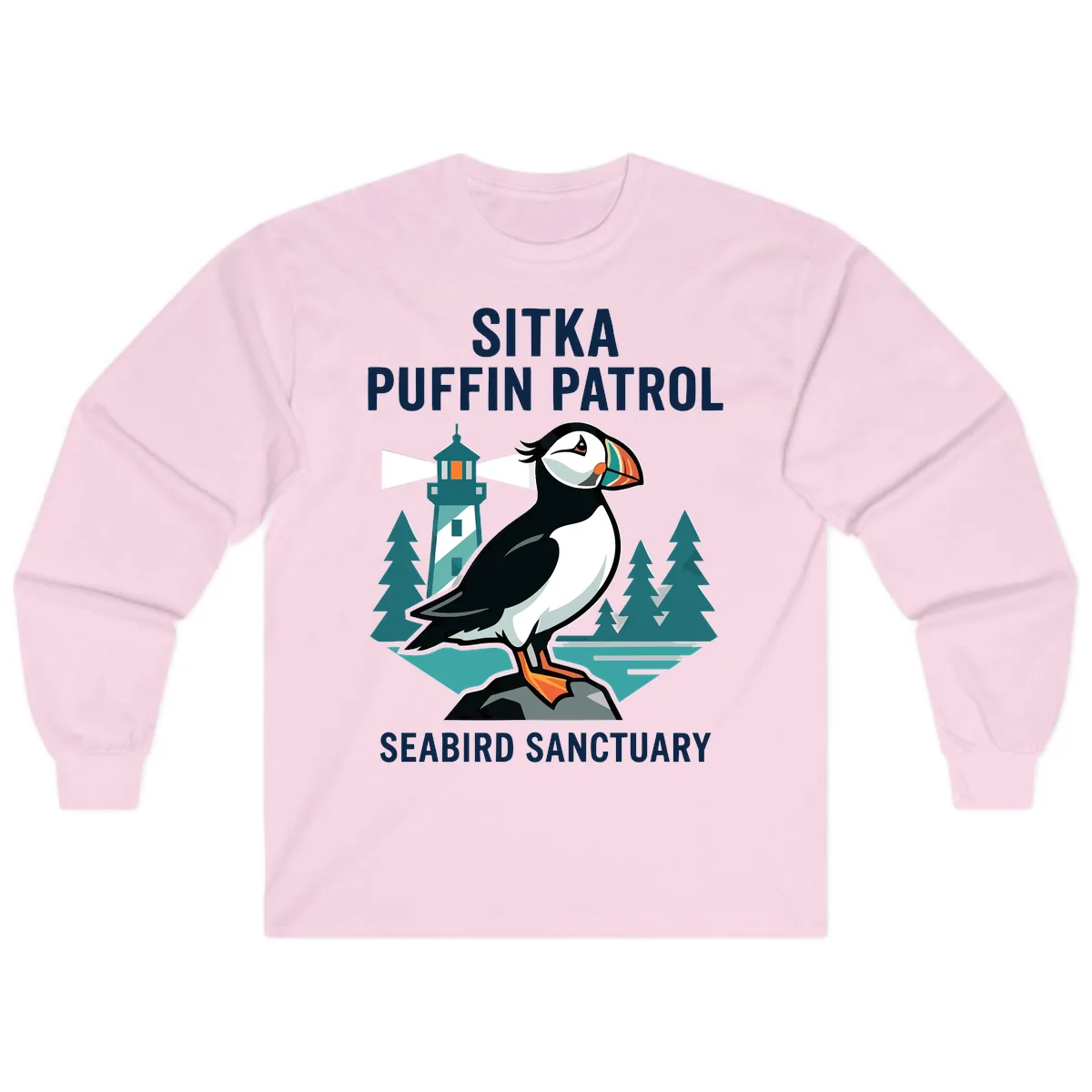 Sitka Puffin Patrol Seabird Sanctuary Adventure Long Sleeve in Light Pink