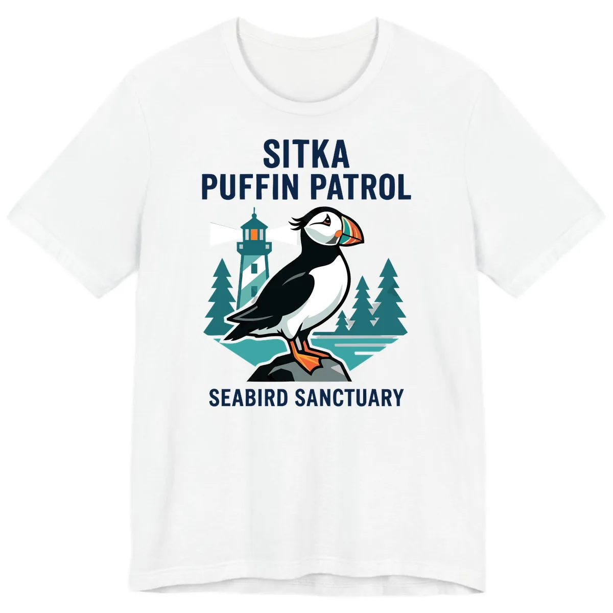 Sitka Puffin Patrol Seabird Sanctuary Adventure Premium T-Shirt in White