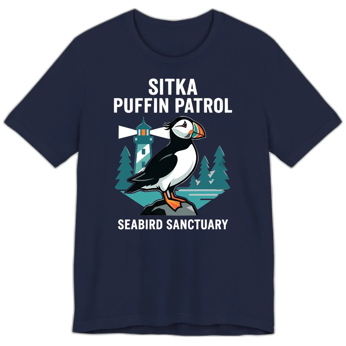 Sitka Puffin Patrol Seabird Sanctuary Adventure Premium T-Shirt in Navy
