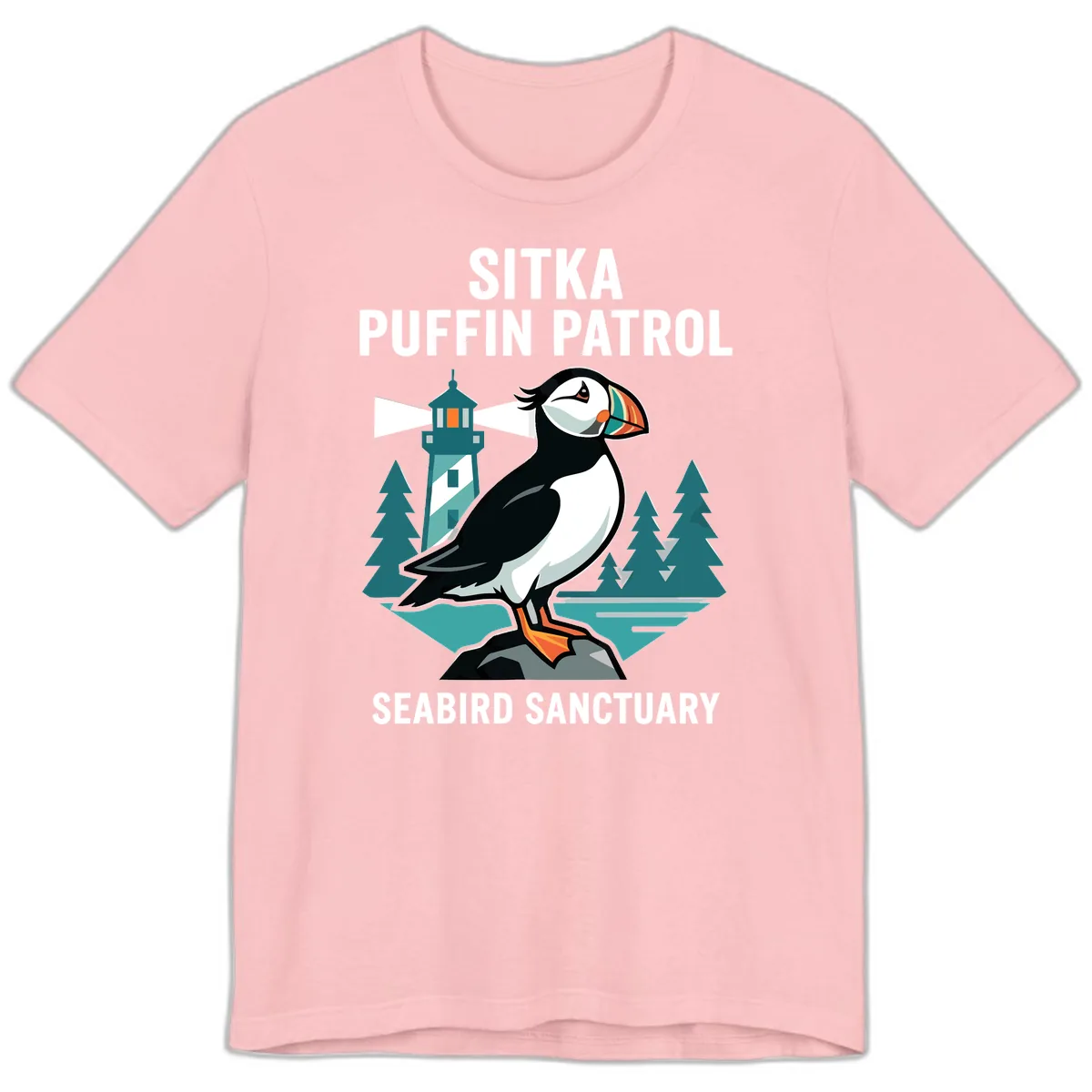 Sitka Puffin Patrol Seabird Sanctuary Adventure Premium T-Shirt in Pink