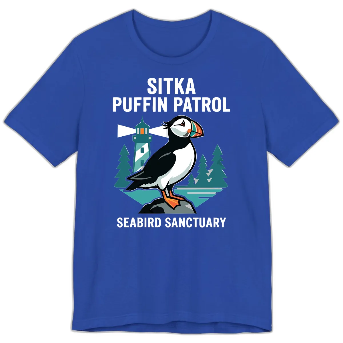 Sitka Puffin Patrol Seabird Sanctuary Adventure Premium T-Shirt in True Royal