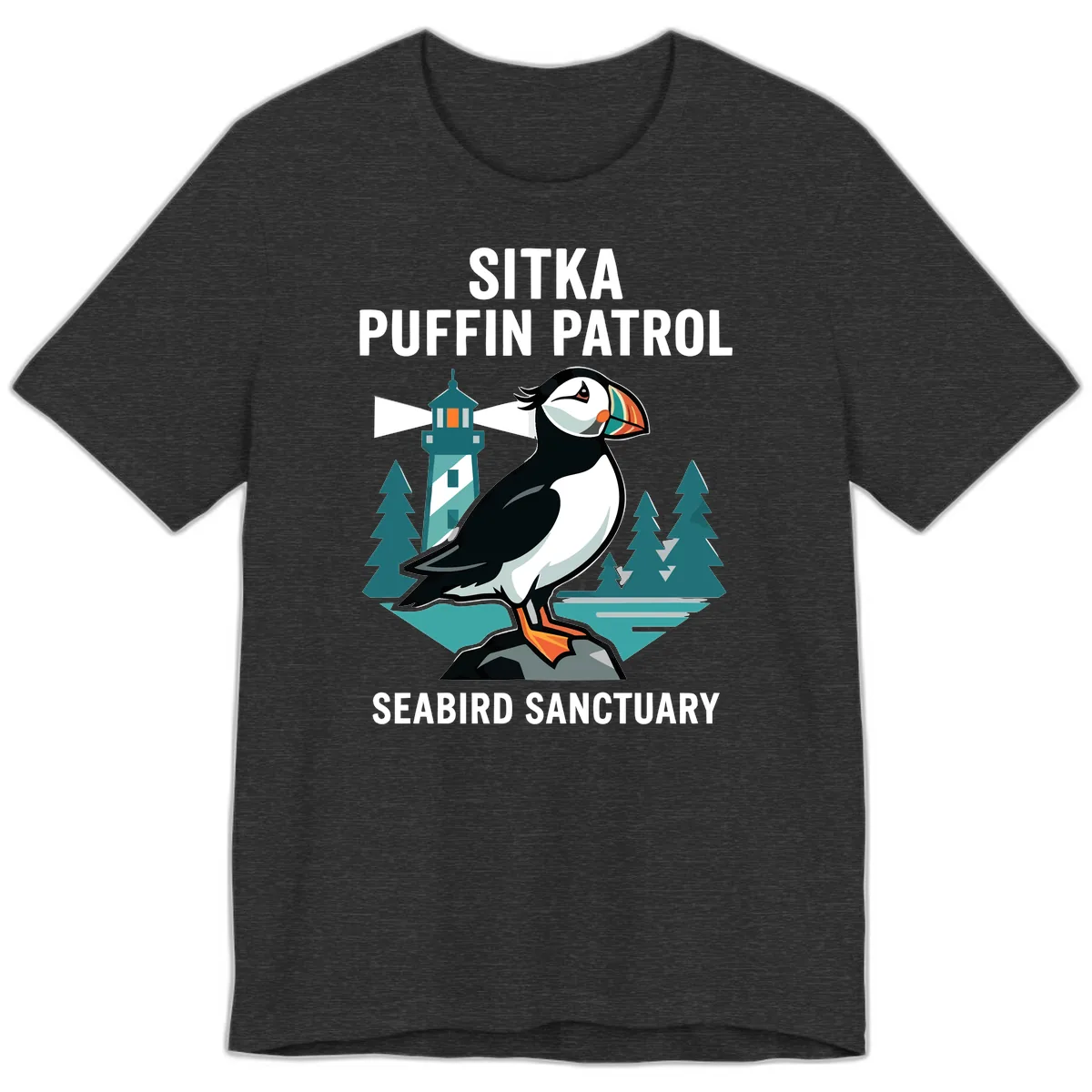 Sitka Puffin Patrol Seabird Sanctuary Adventure Premium T-Shirt in Dark Grey Heather