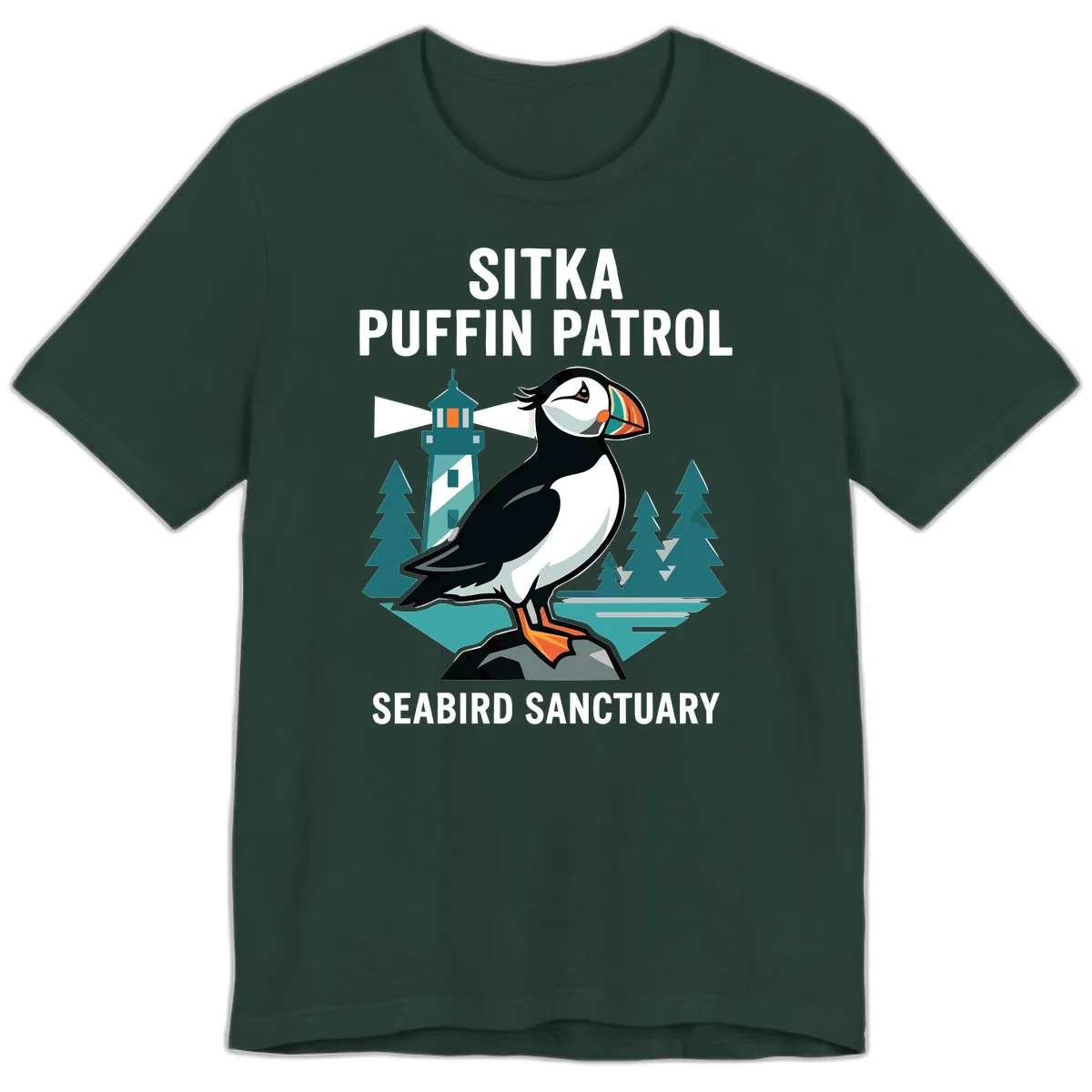 Sitka Puffin Patrol Seabird Sanctuary Adventure Premium T-Shirt in Forest