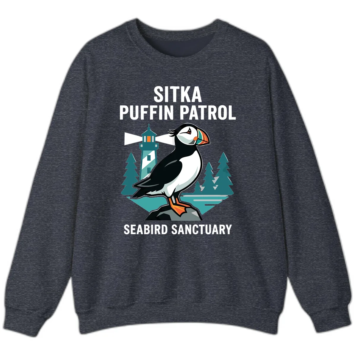 Sitka Puffin Patrol Seabird Sanctuary Adventure Sweatshirt in Heather Sport Dark Navy