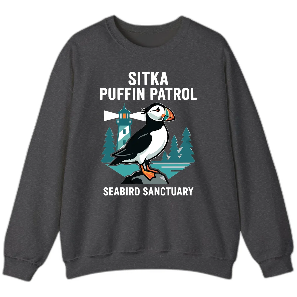 Sitka Puffin Patrol Seabird Sanctuary Adventure Sweatshirt in Dark Heather