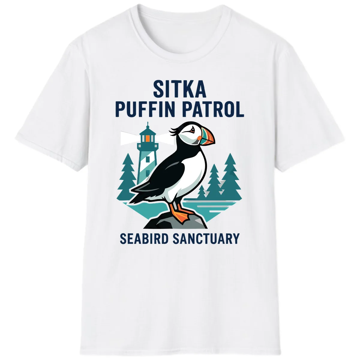 Sitka Puffin Patrol Seabird Sanctuary Adventure T-Shirt in White