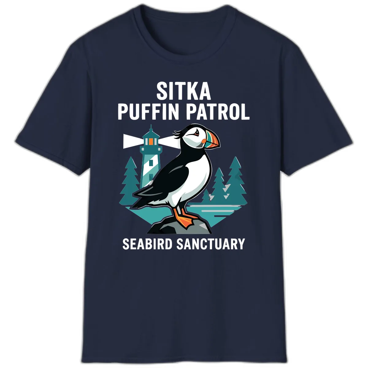 Sitka Puffin Patrol Seabird Sanctuary Adventure T-Shirt in Navy
