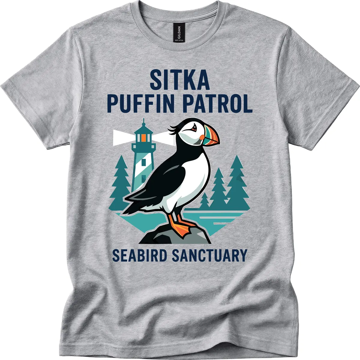 Sitka Puffin Patrol Seabird Sanctuary Adventure T-Shirt in Sport Grey