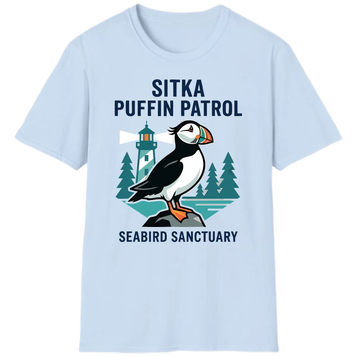 Sitka Puffin Patrol Seabird Sanctuary Adventure T-Shirt in Light Blue