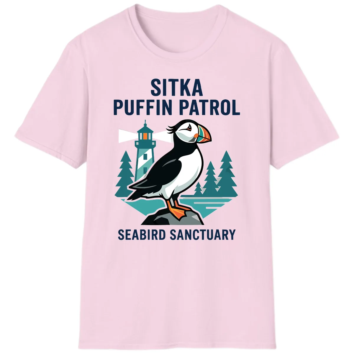 Sitka Puffin Patrol Seabird Sanctuary Adventure T-Shirt in Light Pink