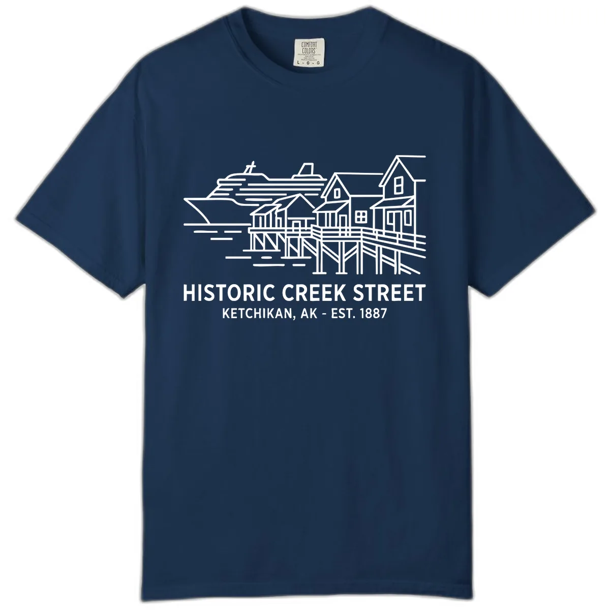 Historic Creek Street Ketchikan Alaska Waterfront Scene Comfort Color in Navy