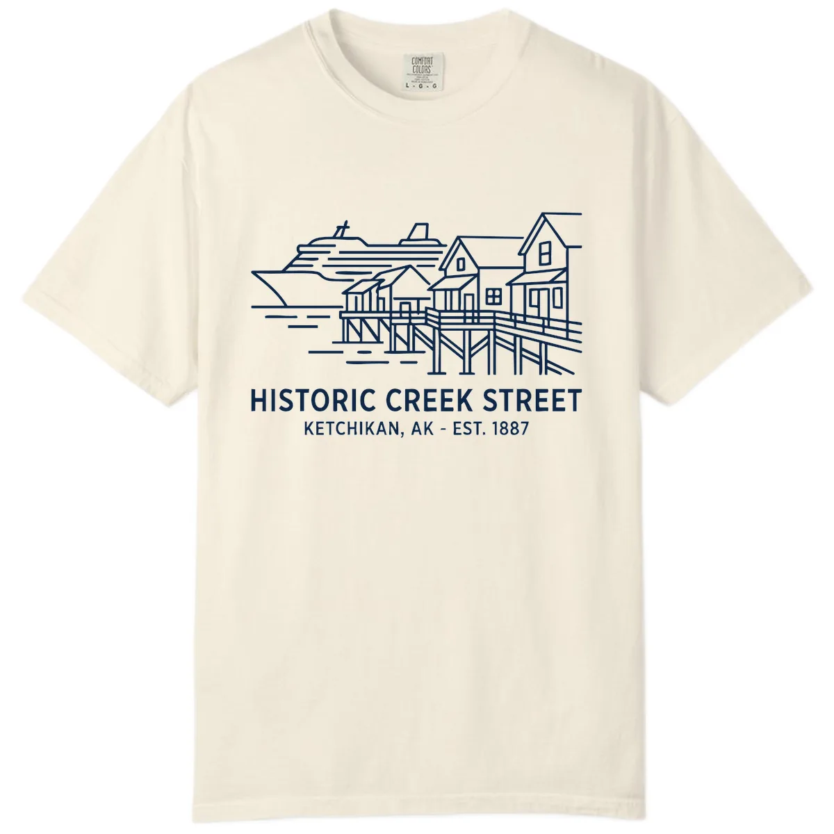 Historic Creek Street Ketchikan Alaska Waterfront Scene Comfort Color in Ivory