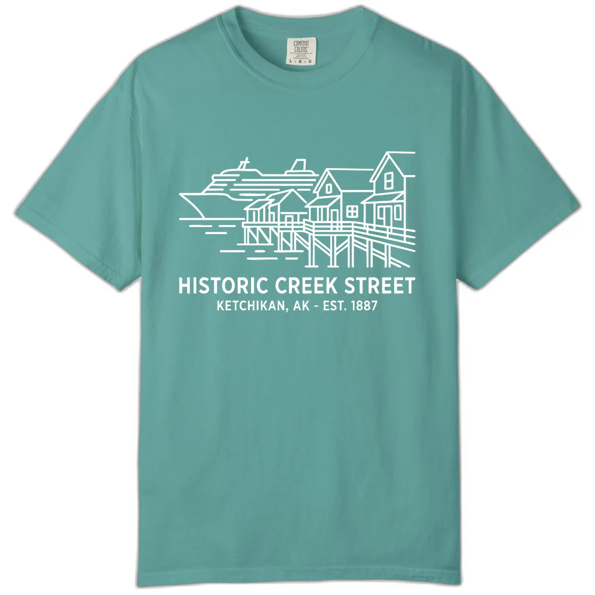 Historic Creek Street Ketchikan Alaska Waterfront Scene Comfort Color in Seafoam