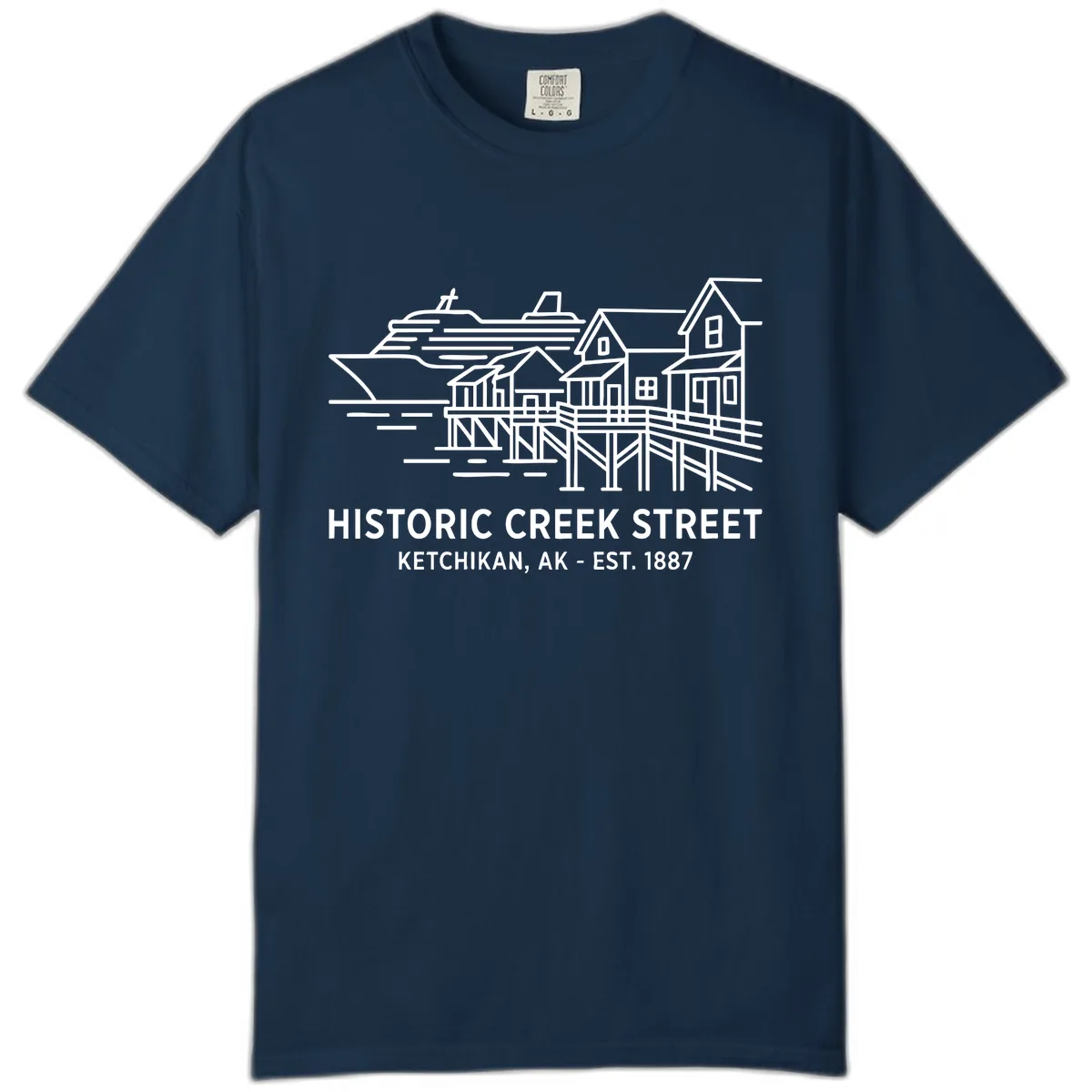 Historic Creek Street Ketchikan Alaska Waterfront Scene Comfort Color in True Navy
