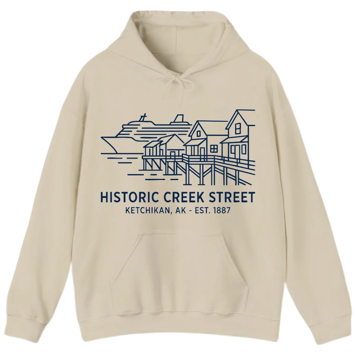 Historic Creek Street Ketchikan Alaska Waterfront Scene Hoodie in Sand