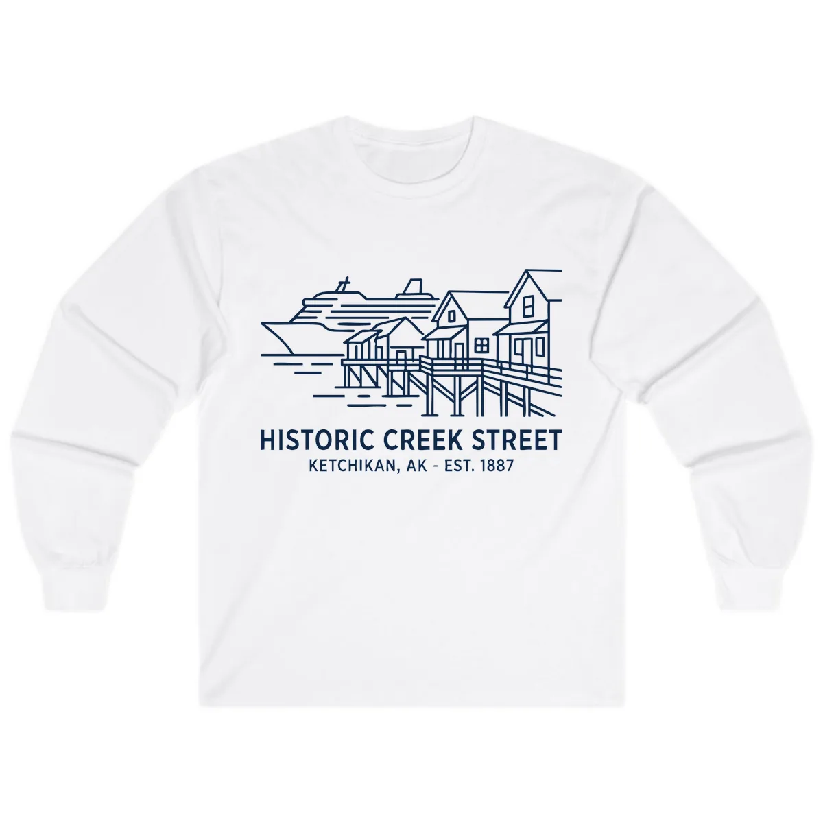 Historic Creek Street Ketchikan Alaska Waterfront Scene Long Sleeve in White