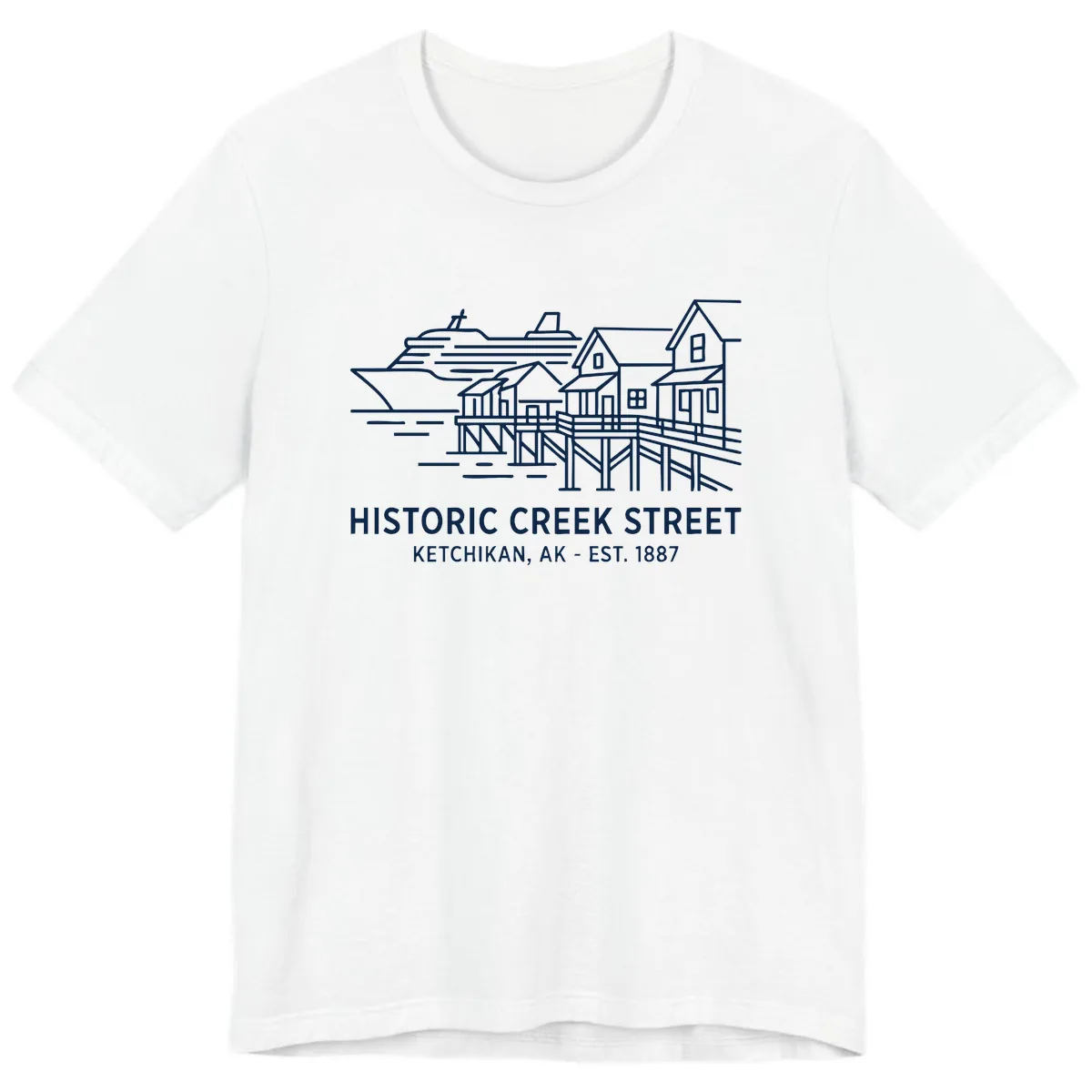 Historic Creek Street Ketchikan Alaska Waterfront Scene Premium T-Shirt in White