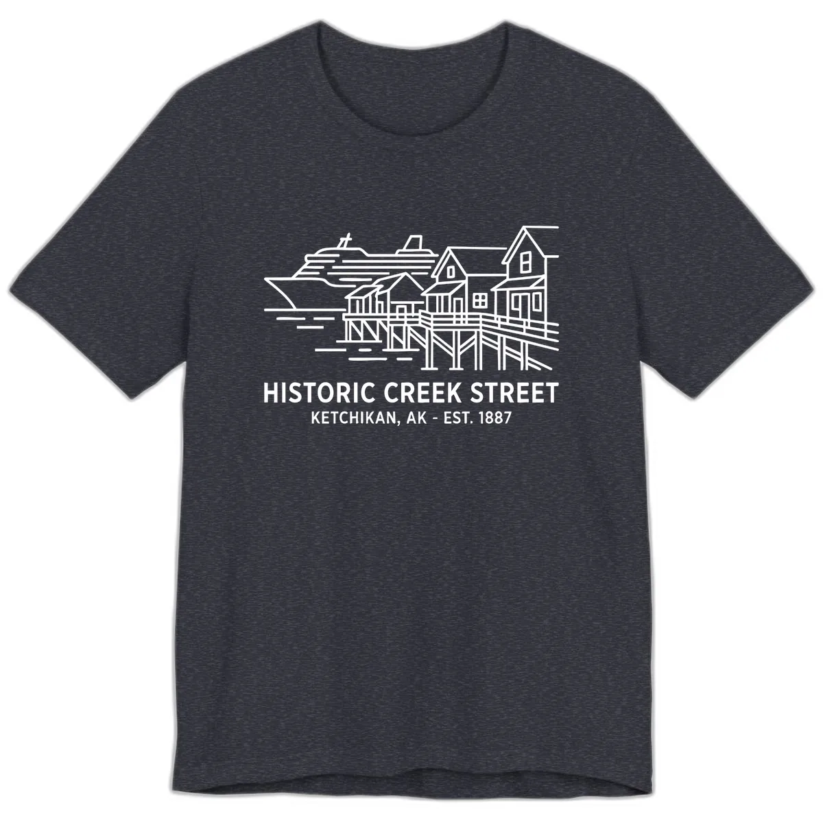 Historic Creek Street Ketchikan Alaska Waterfront Scene Premium T-Shirt in Heather Navy