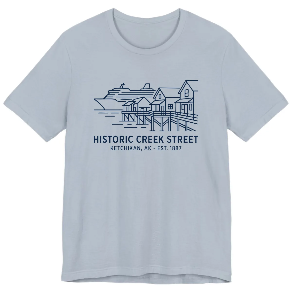 Historic Creek Street Ketchikan Alaska Waterfront Scene Premium T-Shirt in Light Blue