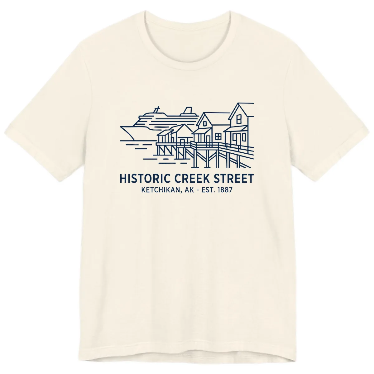 Historic Creek Street Ketchikan Alaska Waterfront Scene Premium T-Shirt in Natural