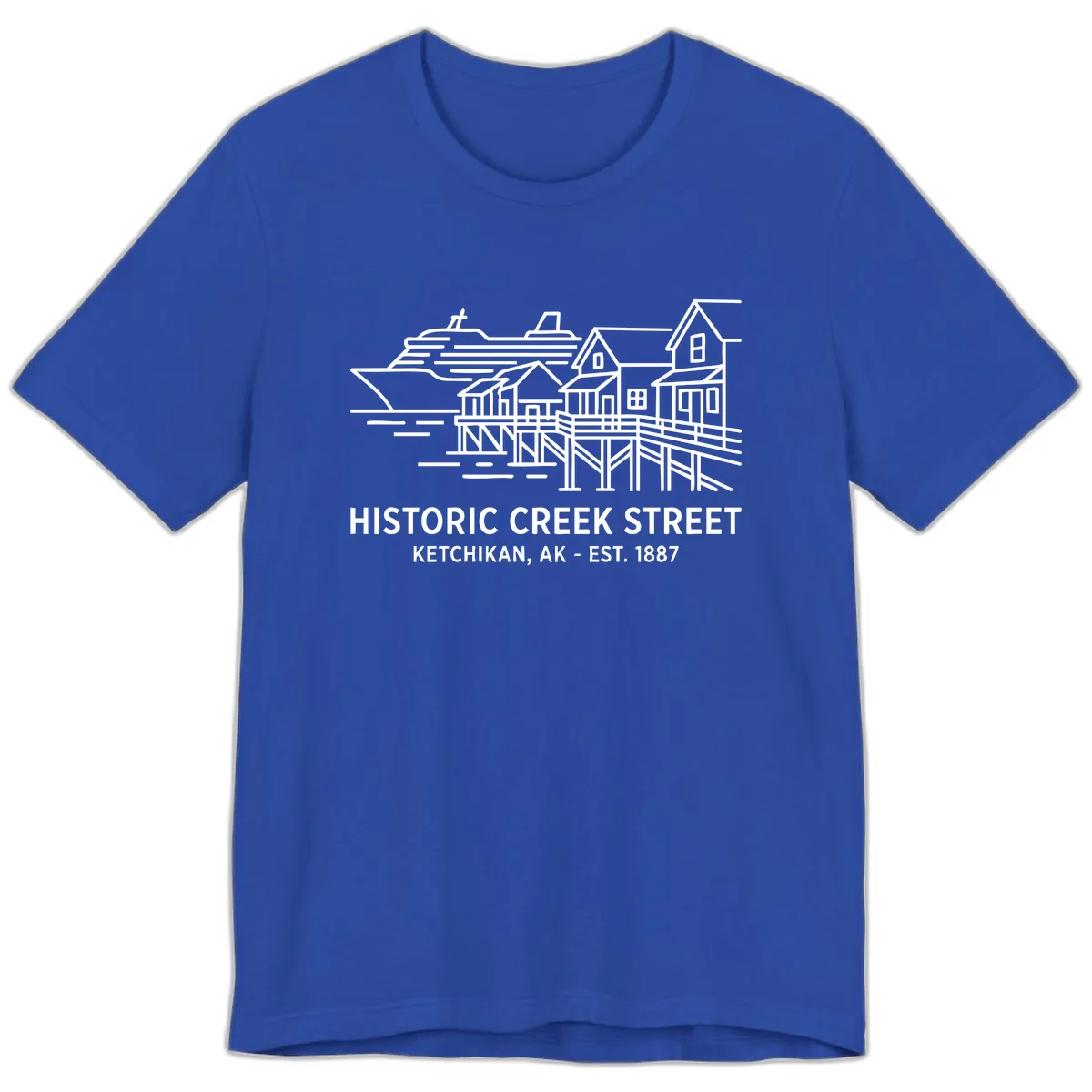 Historic Creek Street Ketchikan Alaska Waterfront Scene Premium T-Shirt in True Royal
