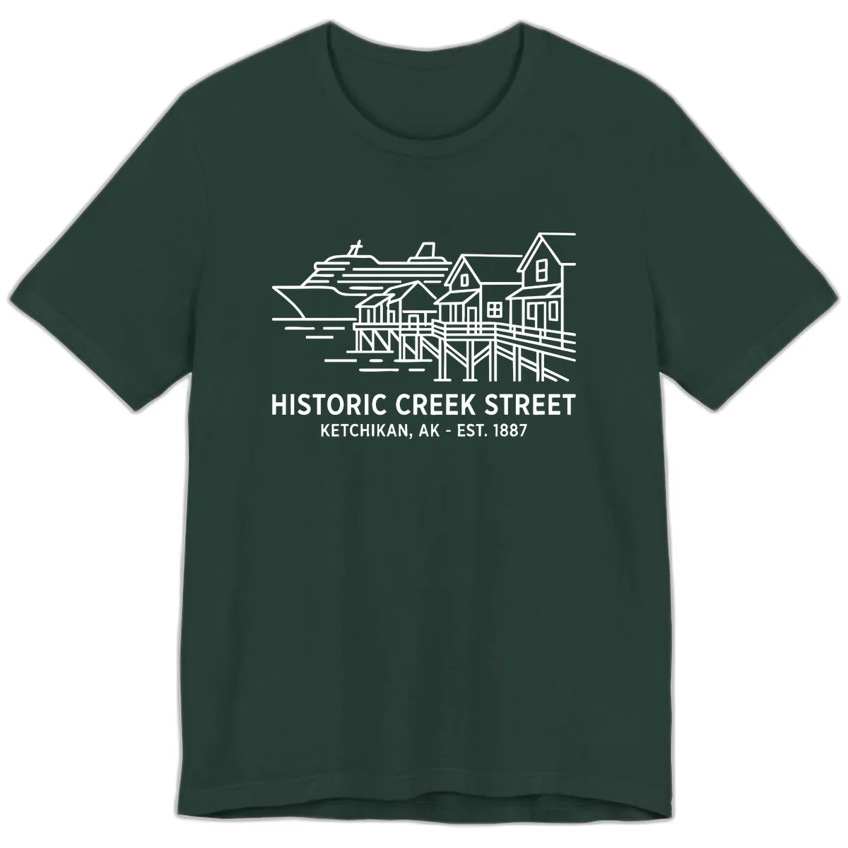 Historic Creek Street Ketchikan Alaska Waterfront Scene Premium T-Shirt in Forest
