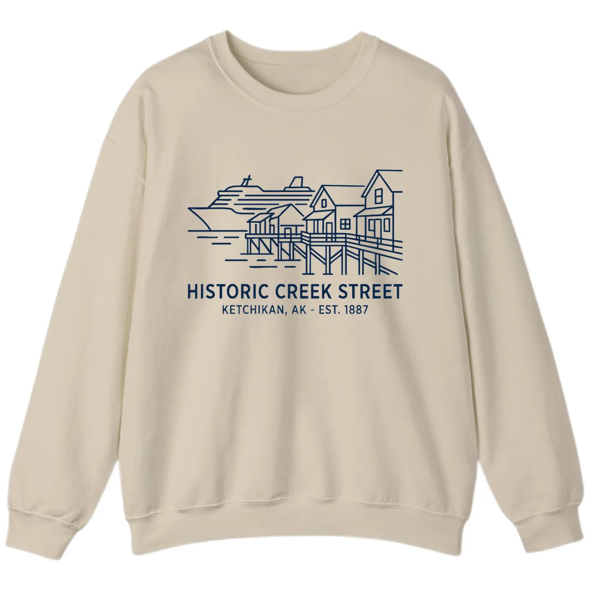 Historic Creek Street Ketchikan Alaska Waterfront Scene Sweatshirt in Sand