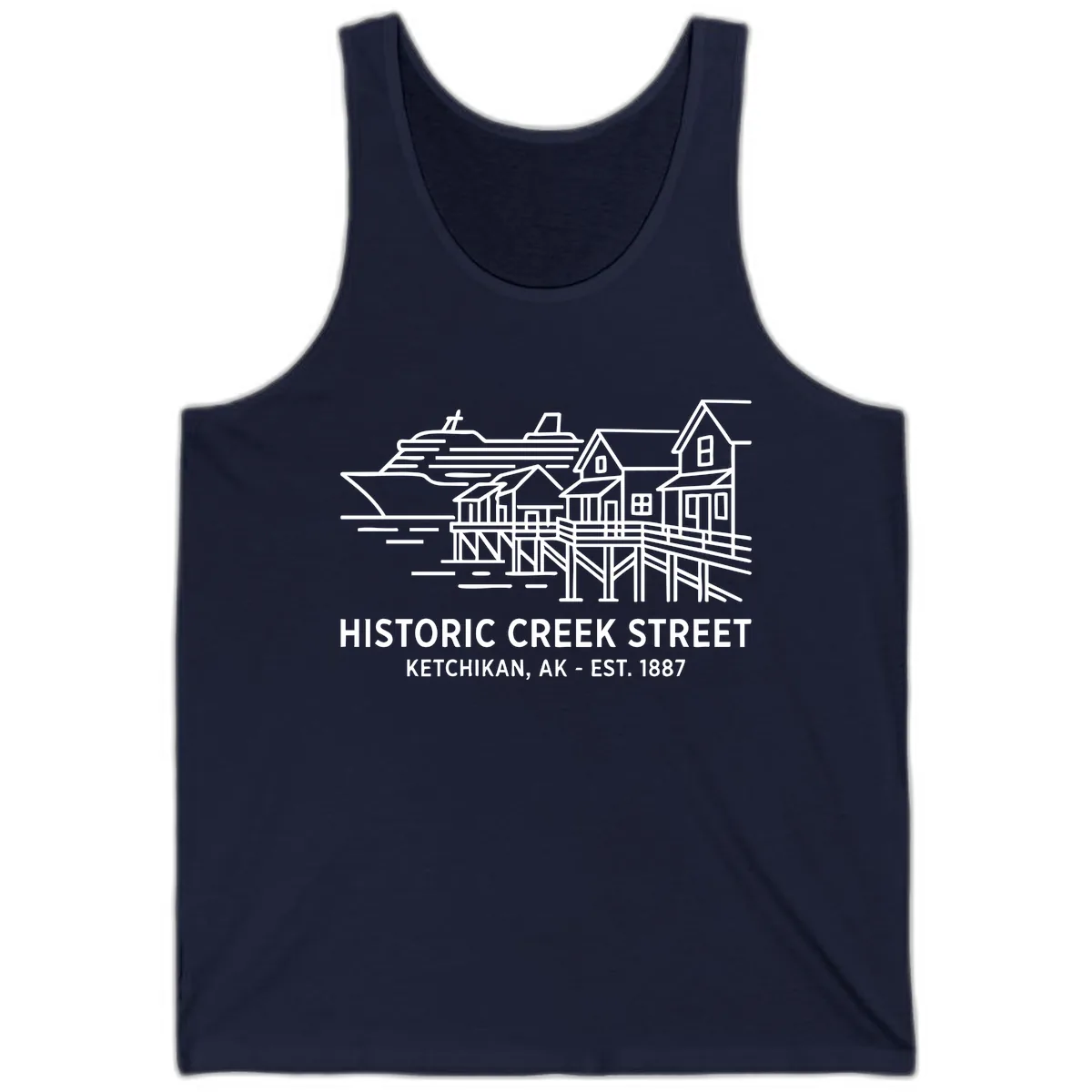 Historic Creek Street Ketchikan Alaska Waterfront Scene Tank in Navy