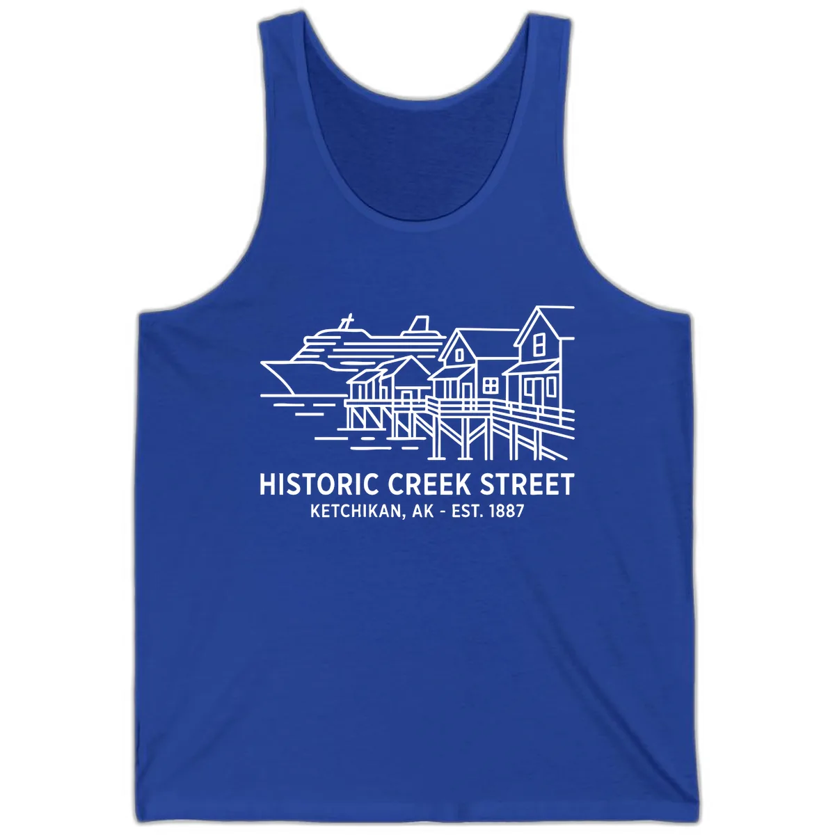 Historic Creek Street Ketchikan Alaska Waterfront Scene Tank in True Royal