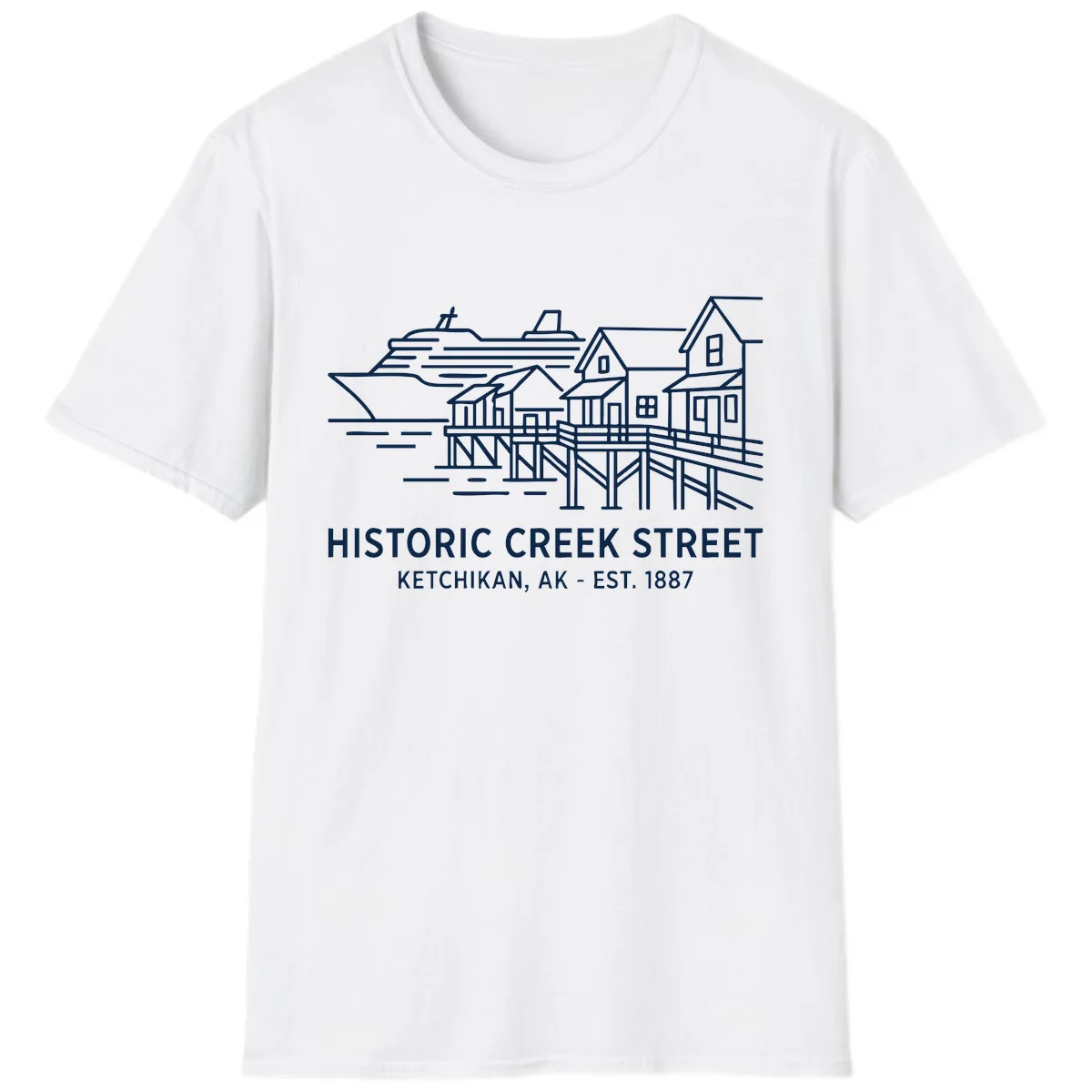 Historic Creek Street Ketchikan Alaska Waterfront Scene T-Shirt in White