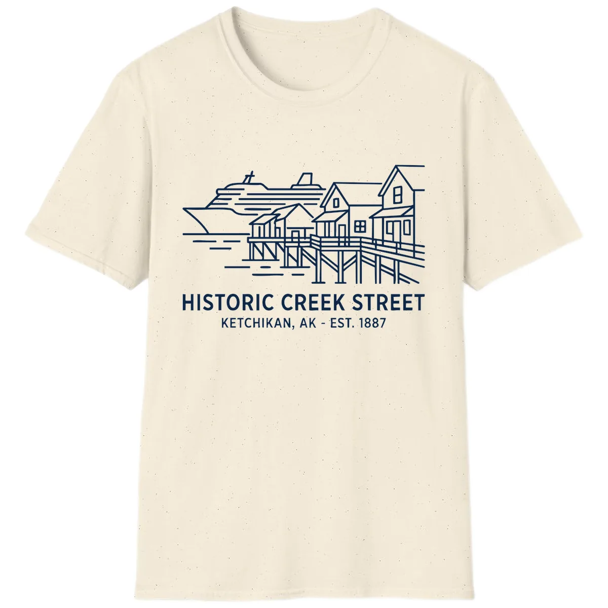 Historic Creek Street Ketchikan Alaska Waterfront Scene T-Shirt in Natural