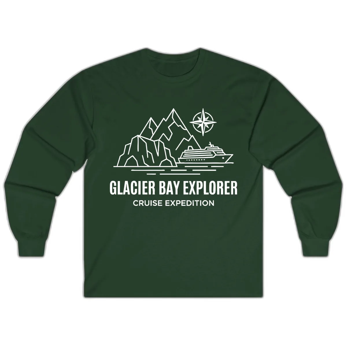 Glacier Bay Explorer Cruise Expedition Scenic Design Long Sleeve in Forest Green