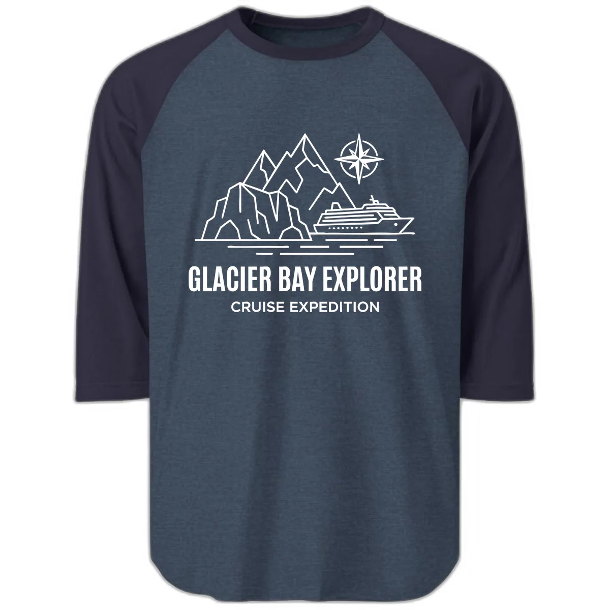 Glacier Bay Explorer Cruise Expedition Scenic Design Raglan 3/4 in Heather Denim Navy