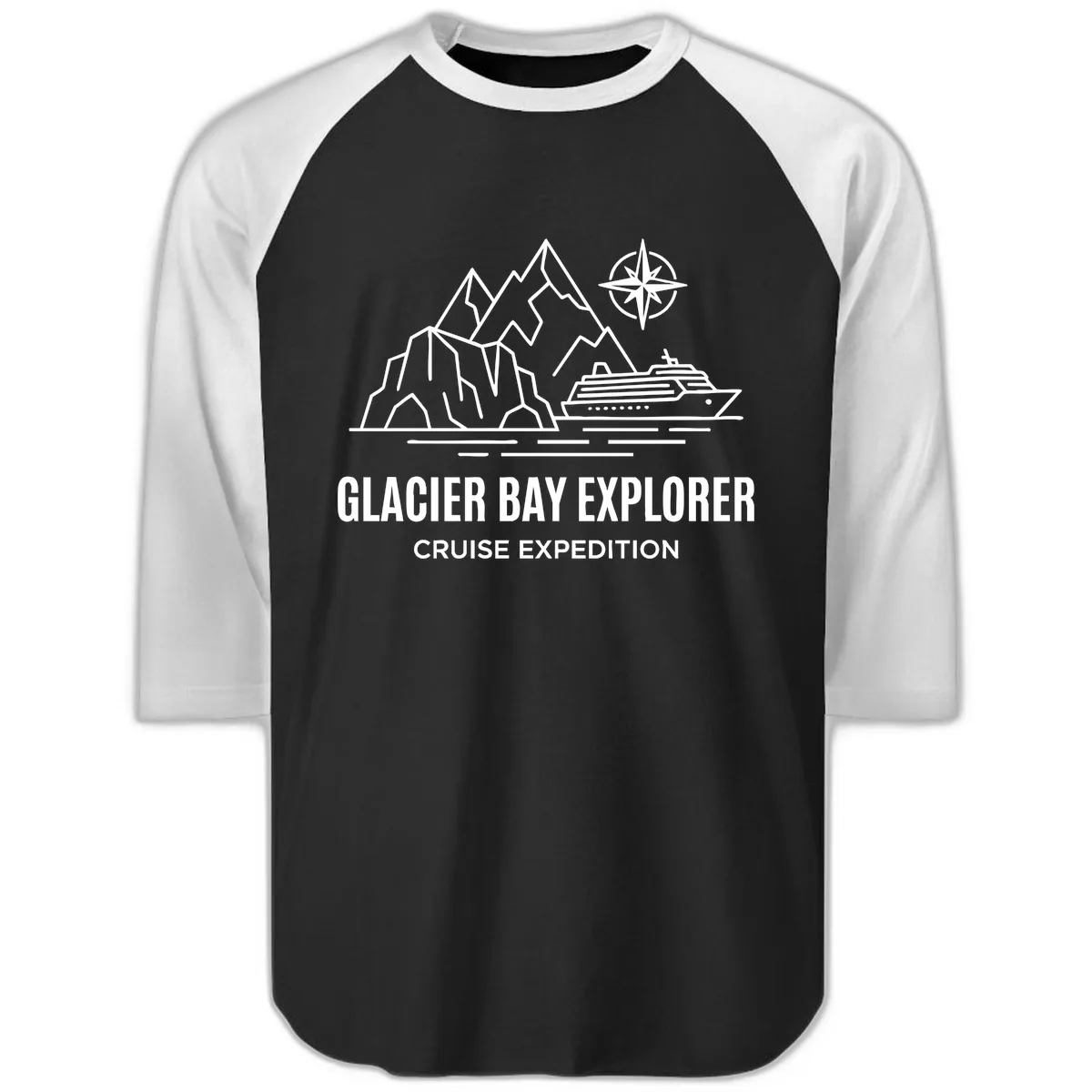 Glacier Bay Explorer Cruise Expedition Scenic Design Raglan 3/4 in Black White