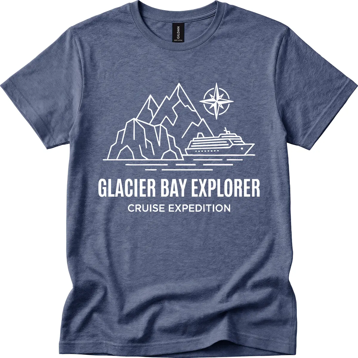 Glacier Bay Explorer Cruise Expedition Scenic Design T-Shirt in Heather Navy