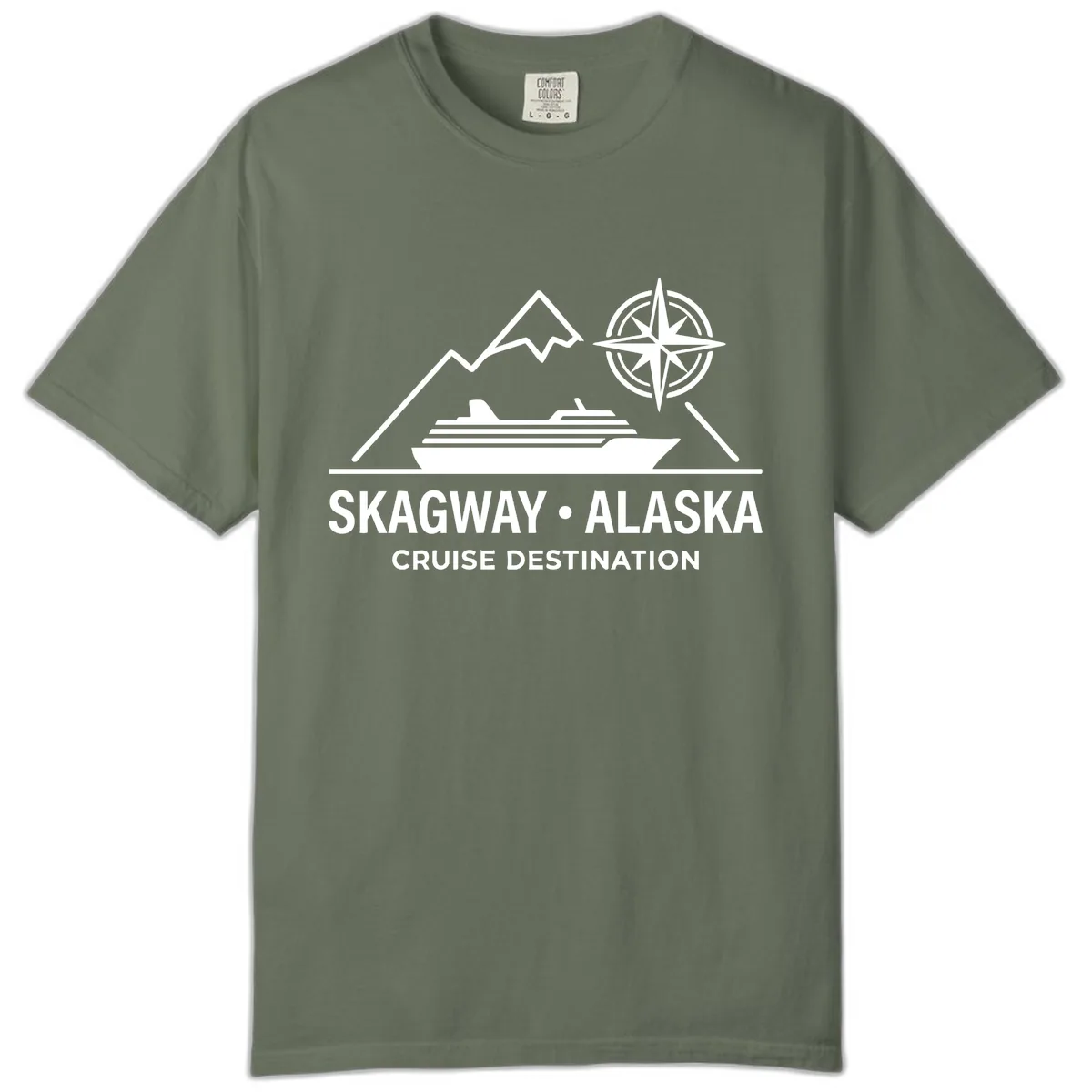 Skagway Alaska Mountain Cruise Compass Journey Comfort Color in Moss