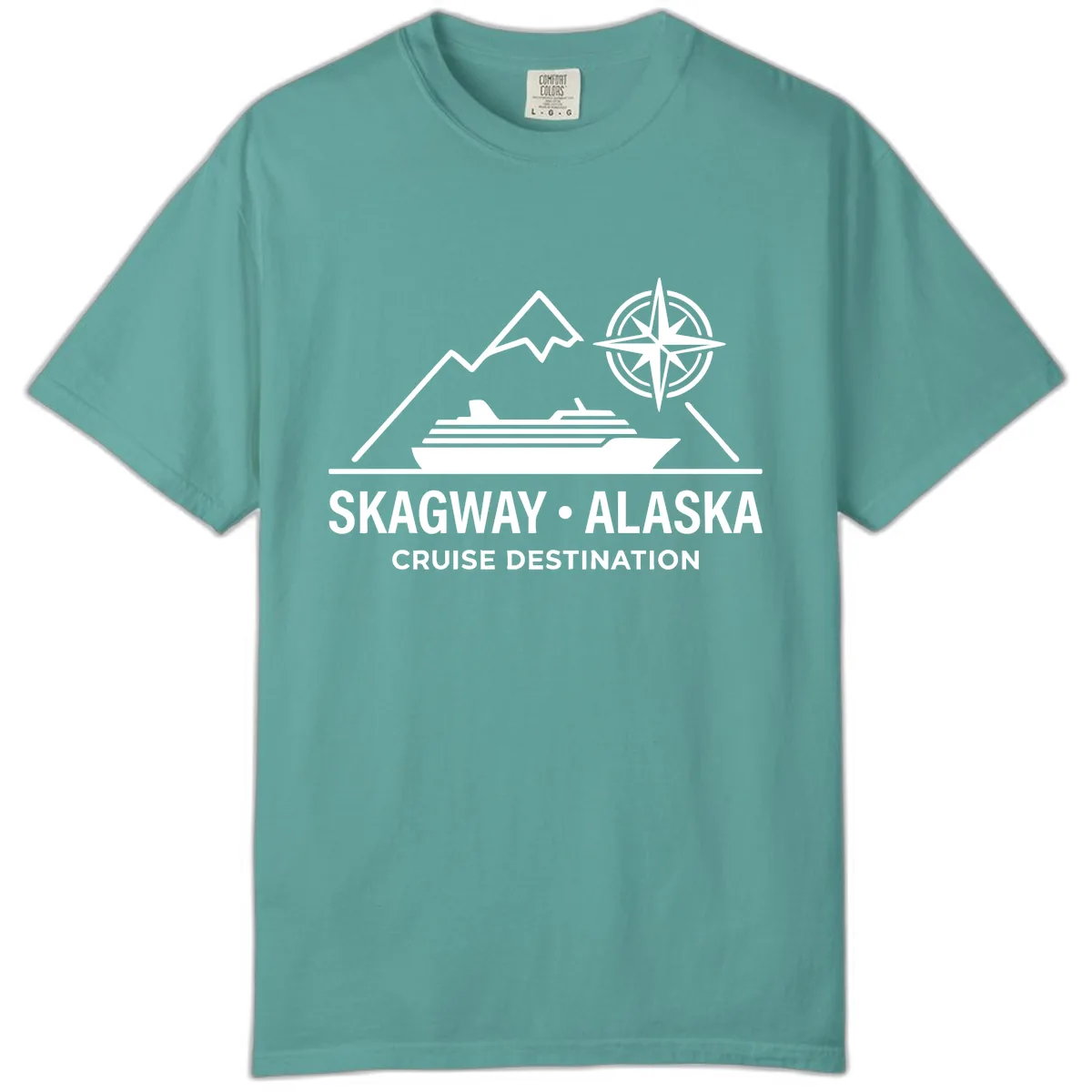 Skagway Alaska Mountain Cruise Compass Journey Comfort Color in Seafoam
