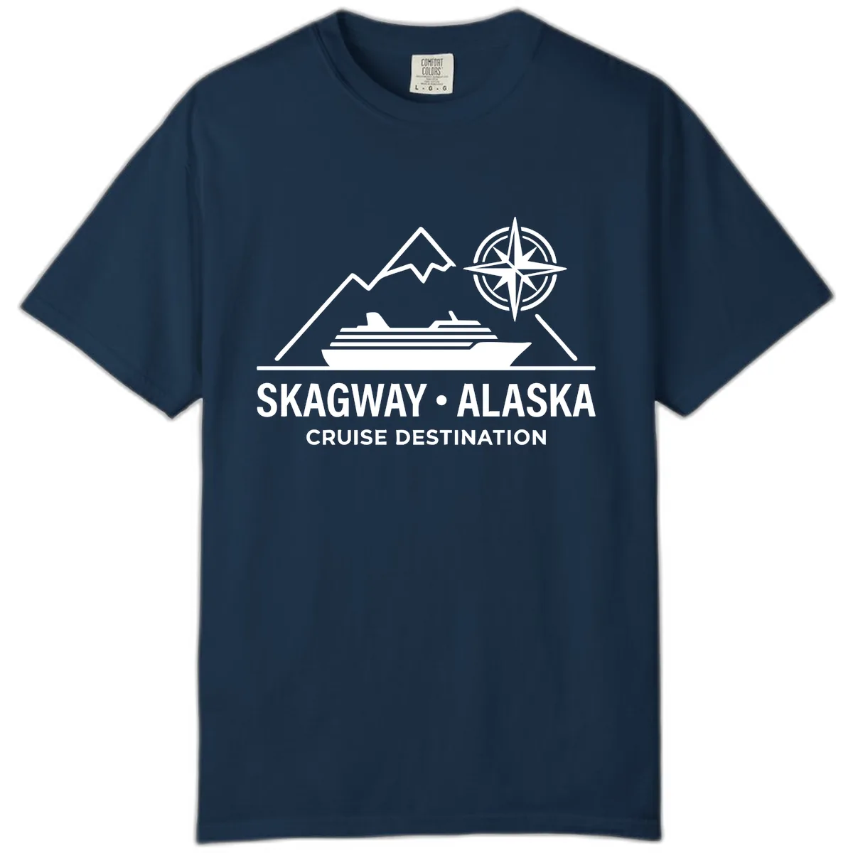 Skagway Alaska Mountain Cruise Compass Journey Comfort Color in True Navy
