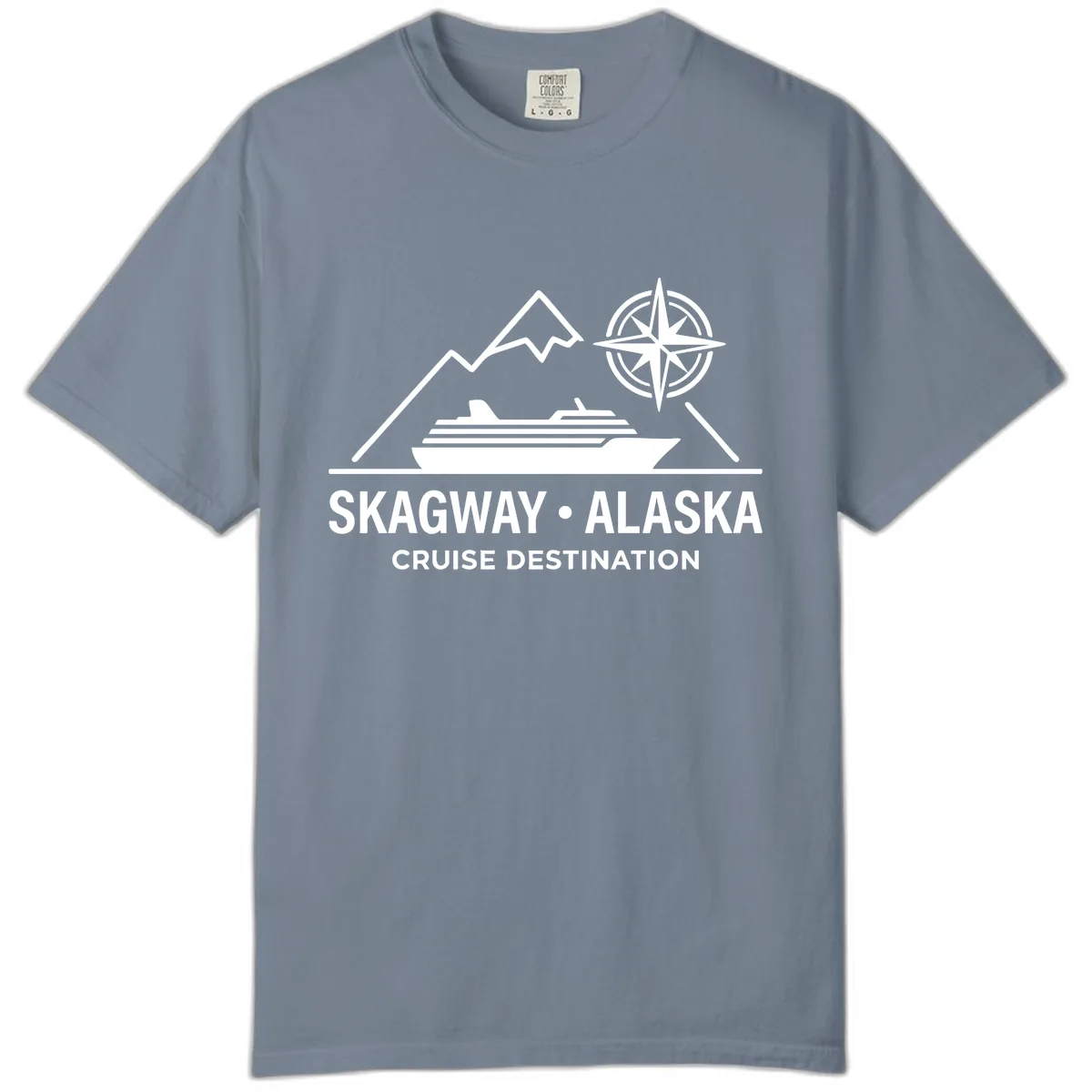 Skagway Alaska Mountain Cruise Compass Journey Comfort Color in Blue Jean