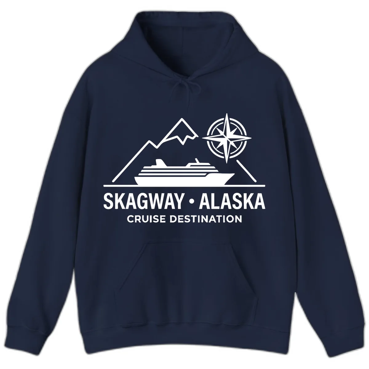 Skagway Alaska Mountain Cruise Compass Journey Hoodie in Navy