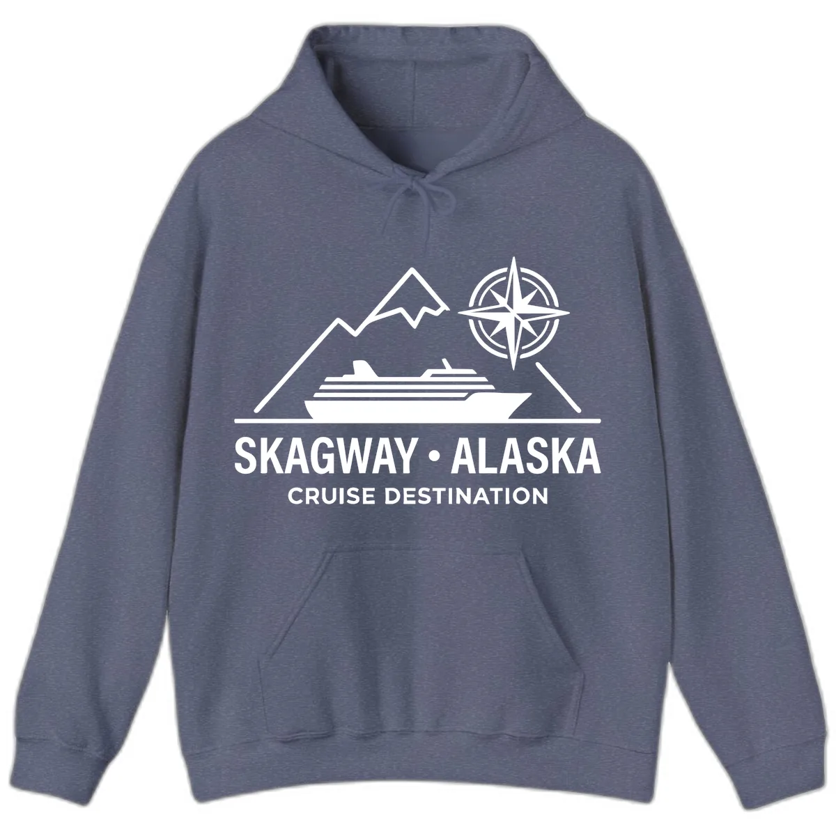 Skagway Alaska Mountain Cruise Compass Journey Hoodie in Heather Navy