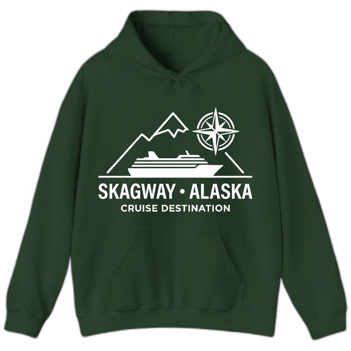 Skagway Alaska Mountain Cruise Compass Journey Hoodie in Forest Green